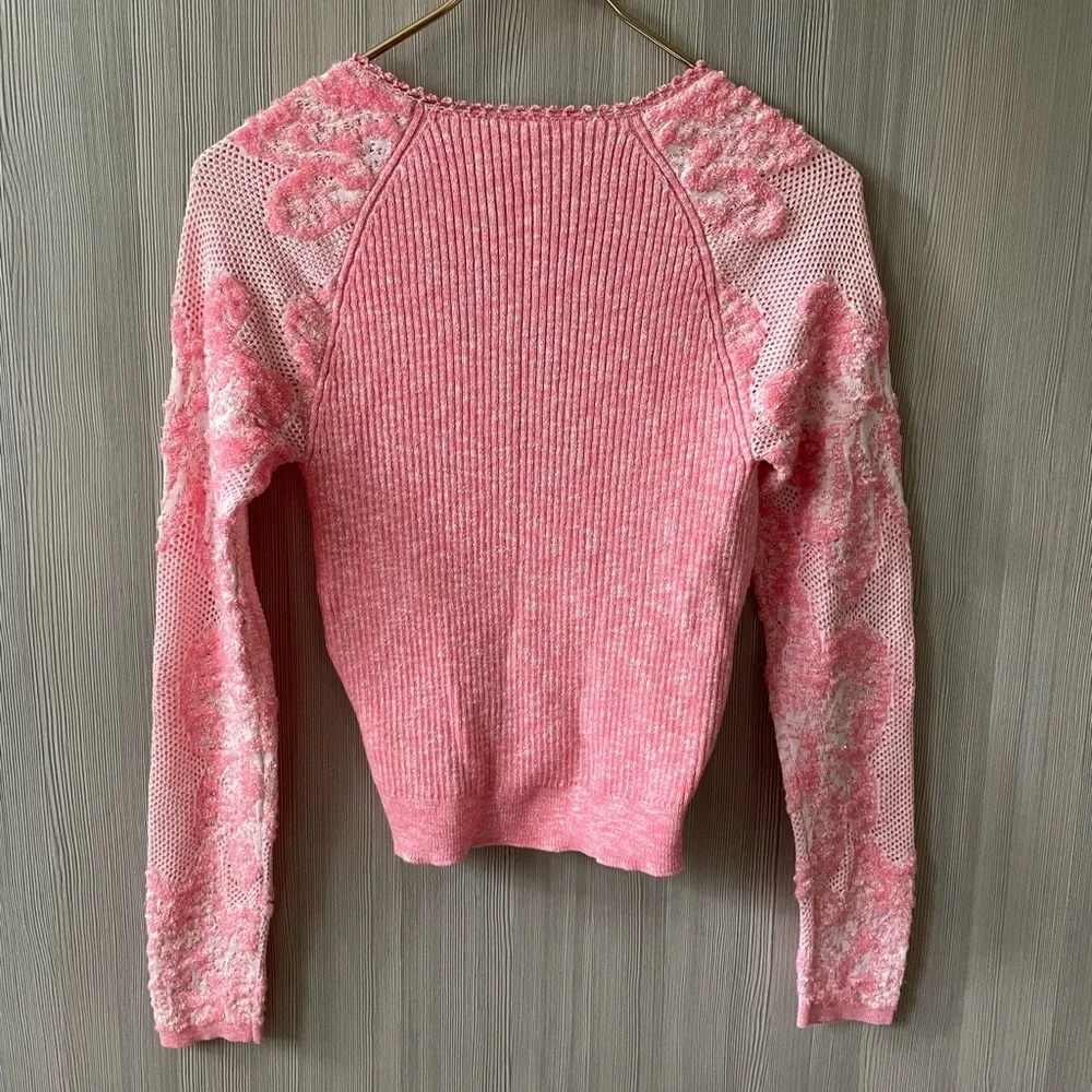 By Anthropologie Lace-Sleeve Sweater Pink S - Picture 9 of 11